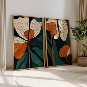 Abstract Botanical Art Floral Set of 2 Modern Flower Wall Art Botanical ...