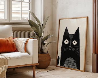 Modern Cat Art Black Cat Print Contemporary Cat Art Black Cat Wall Art Cat Lover Art Abstract Black Cat Art Funny Cat Print Monochrome Cat