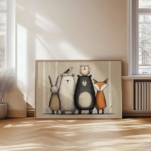 Scandinavian Woodland Art Forest Nursery Print Scandi Woodland Nursery Decor Panoramic Decor Animal Art For Baby Room Nature Nursery Art image 3