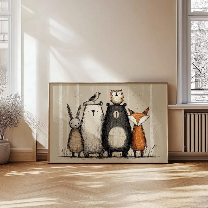Scandinavian Woodland Art Forest Nursery Print Scandi Woodland Nursery Decor Panoramic Decor Animal Art For Baby Room Nature Nursery Art image 3