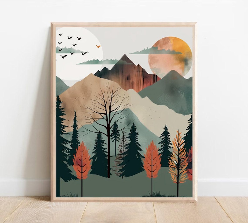Boy Room Mountain Nursery Art Mountain Print Tree Nursery Decor Nursery Wall Art Adventure Theme Nursery Nordic Style Boys Room Prints image 4