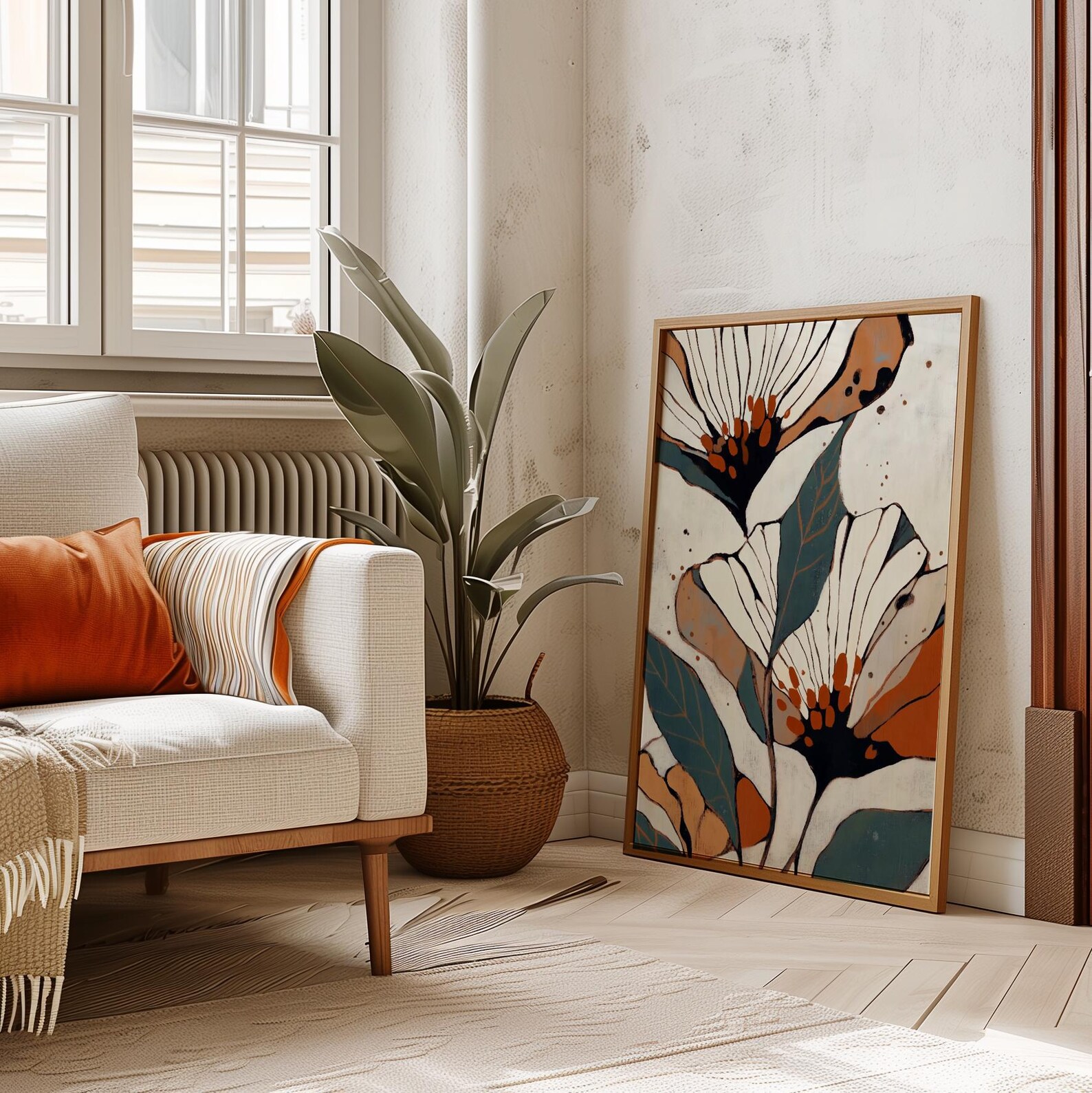 Abstract Botanical Wall Art Earth Tone Flower Print in Terracotta and ...