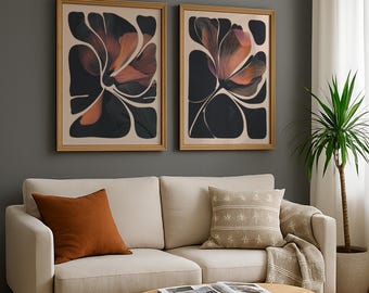 Abstract Floral Print Set: Botanical Wall Art, Mid-Century Decor (Digital Download)