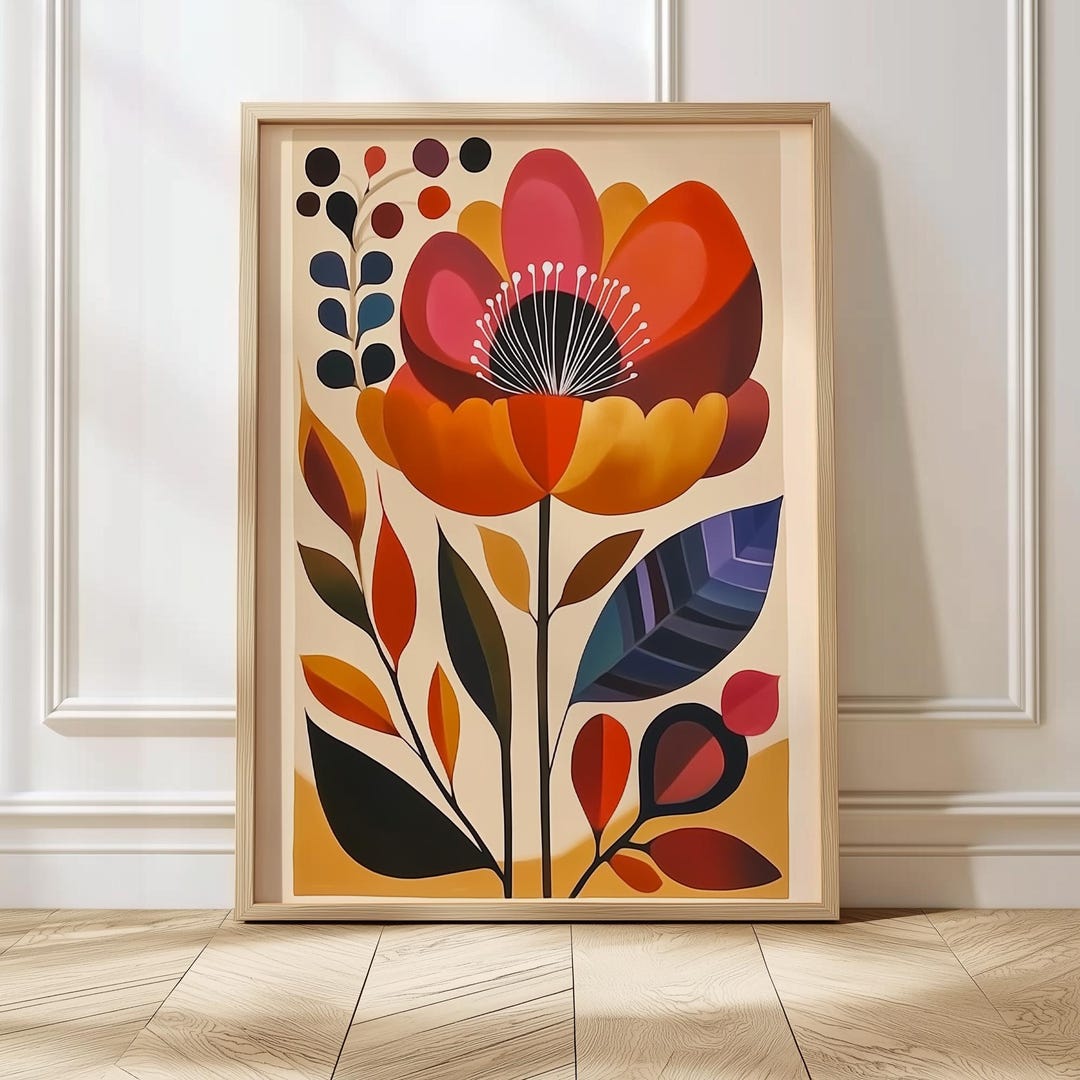 Colorful Scandinavian Floral Wall Art Boho Botanical Poster Retro Mid ...