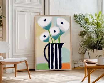 Abstract Floral Art Mid Century Modern Flower Vase Print Flower