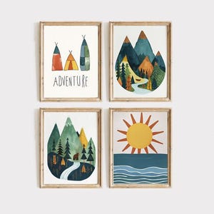 Boys Room Prints Mountain Nursery Art Mountain Print Tree Nursery Decor Boys Room Wall Art Adventure Theme Nursery Woodland Kids Room Prints