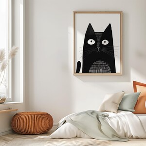 Modern Cat Art Black Cat Print Contemporary Cat Art Black Cat Wall Art Cat Lover Art Abstract Black Cat Art Funny Cat Print Monochrome Cat image 3