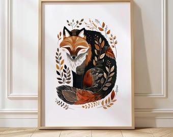 Woodland Fox Art, Kids Room Decor, Fox Print, Adventure Nursery Prints, Woodland Animal Art, Scandinavian Kids Art, Woodland Nursery Prints