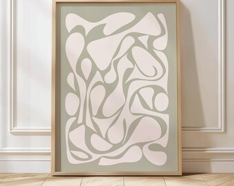 Sage Green Matisse Style Art Minimal Beige On Green Print Digital Download Norway Folk Abstract Botanical Poster Minimalist Poster