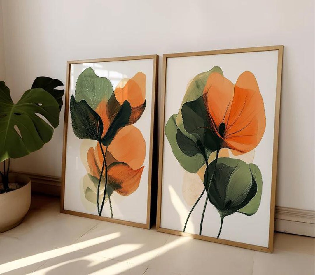 Abstract Botanical Art Floral Print Set of 2 Modern Floral Wall Art ...