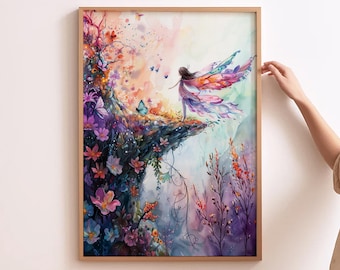 Art mural fée chambre d'enfant Impression fée des bois Décoration de chambre d'enfant fée Art de la forêt fantastique Décoration de fée fille Art de fée de chambre d'enfant Impressions de fées fantastiques