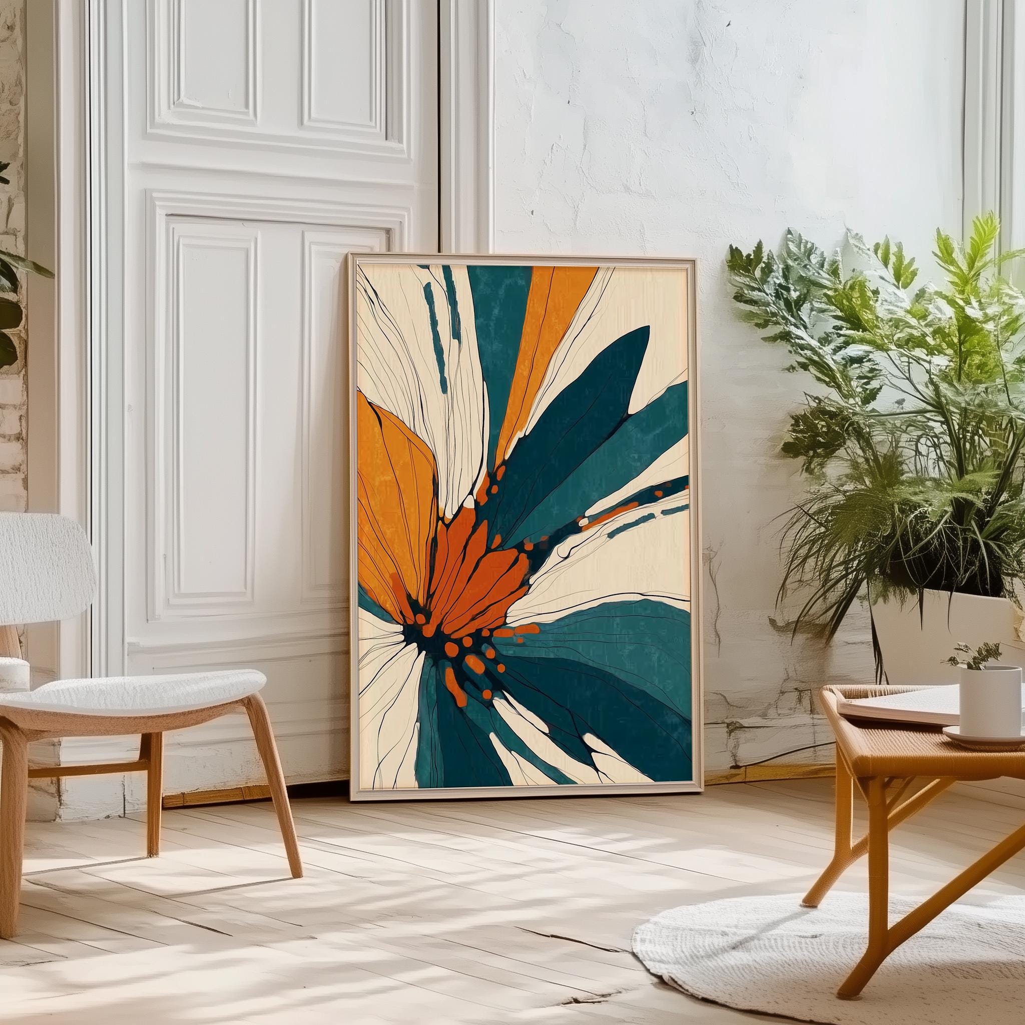 Abstract Botanical Art Floral Set of 2 Modern Flower Wall Art Botanical ...