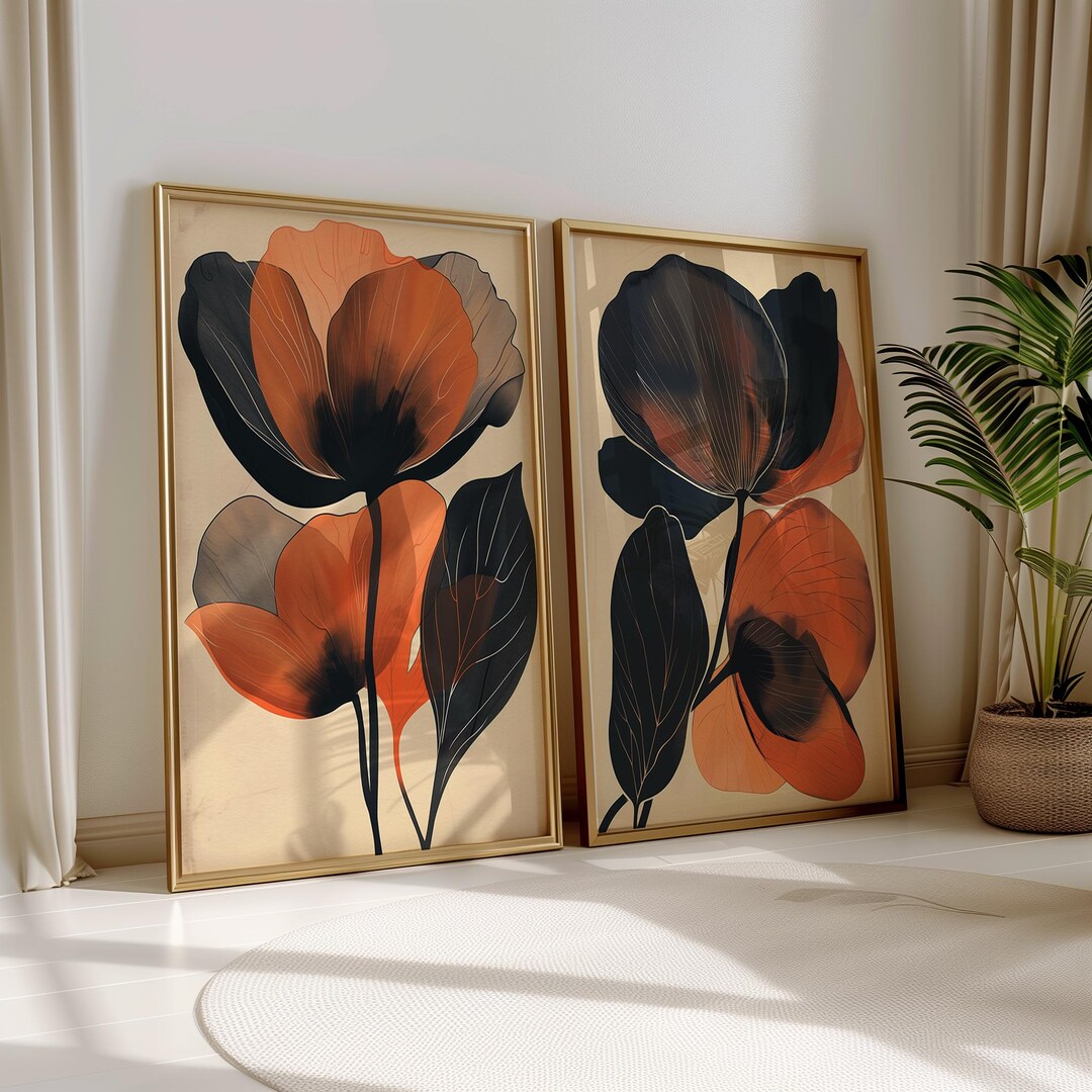 Abstract Botanical Art Floral Print Set of 2 Modern Floral Wall Art ...