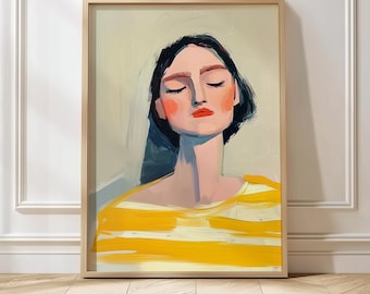 Abstract People Print People Wall Art Contemporary Minimalist Painting Yellow Stripes Wall Art Mustard Yellow Print Feminist Wall Art