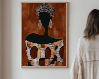 Zwarte vrouw kunst aan de muur, African American Art Print, afrocentrisch interieur, neutrale moderne muurkunst, cultureel vrouwelijk portret