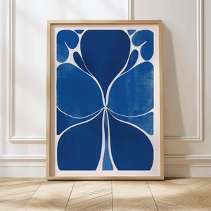 Scandinavian Folk Art Print Blue Nordic Wall Art Botanical Poster Abstract Matisse Style Scandi Decor Norway Digital Download