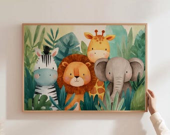 Safari Animals Nursery Prints Kids Room Safari Wall Art Jungle Nursery Decor Prints Jungle Animal Print Colorful Kids Room Art