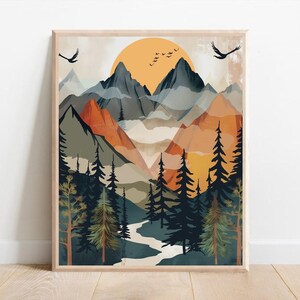Boy Room Mountain Nursery Art Mountain Print Tree Nursery Decor Nursery Wall Art Adventure Theme Nursery Nordic Style Boys Room Prints image 6