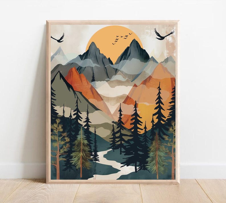 Boy Room Mountain Nursery Art Mountain Print Tree Nursery Decor Nursery Wall Art Adventure Theme Nursery Nordic Style Boys Room Prints image 6