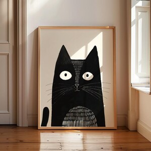 Modern Cat Art Black Cat Print Contemporary Cat Art Black Cat Wall Art Cat Lover Art Abstract Black Cat Art Funny Cat Print Monochrome Cat image 2