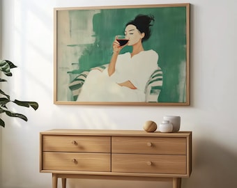 Wine Wall Art Abstract People Print Kitchen Wall Art Wine Lover Decor Contemporary Home Art Woman  Wine Print Modern Red Wine Artwork