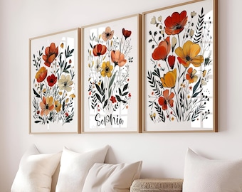 Wildflower Nursery Wall Art Floral Name Nursery Wall Art, Wild Flowers Nursery Art, Girl Nursery Prints, Boho Wildflower Girl Art