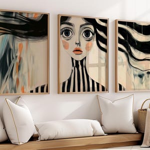 Abstract Face Art Eclectic Wall Art Surreal Colourful Prints Trendy Prints For Home Minimalist Face Wall Art Abstract Painting Big Eyes Art image 2