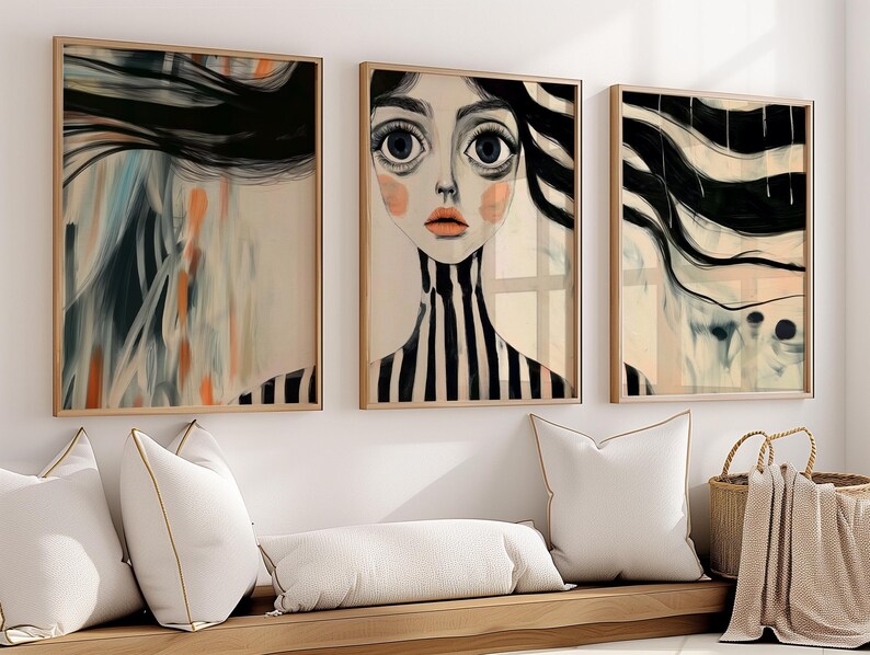 Abstract Face Art Eclectic Wall Art Surreal Colourful Prints Trendy Prints For Home Minimalist Face Wall Art Abstract Painting Big Eyes Art image 2