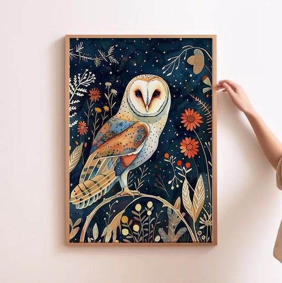 スカンジナビアのフクロウのプリント、子供向けフォークアート、北欧の