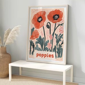 Poppy Wall Art Modern Botanical Print Vintage Poppy Decor Minimalist ...