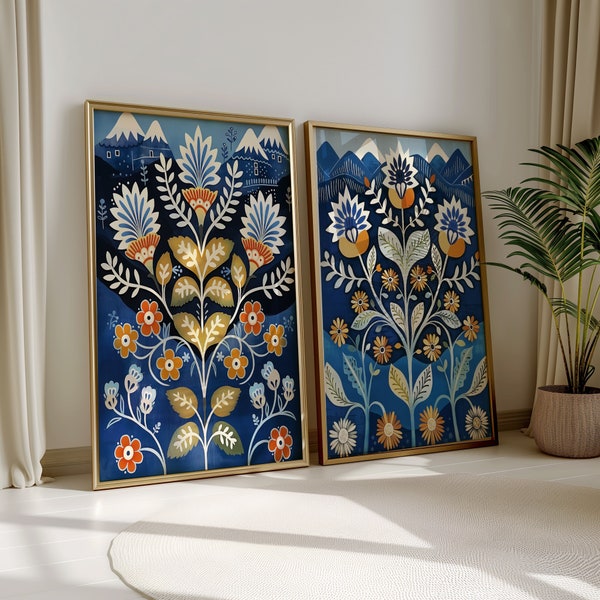 Scandinavian Art Norwegian Folk Art Floral Print Nordic Wall Art ...
