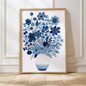 Blue Floral Wall Art Mid Century Modern Printable Art Light Blue Flower Print Bedroom Flower Poster Nordic Room Decor Botanical Wall Art