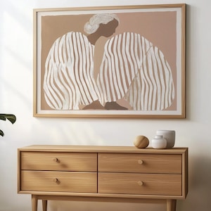 Minimalist abstract woman print, neutral figure art poster, scandinavian modern wall art, beige boho decor, contemporary female silhouette