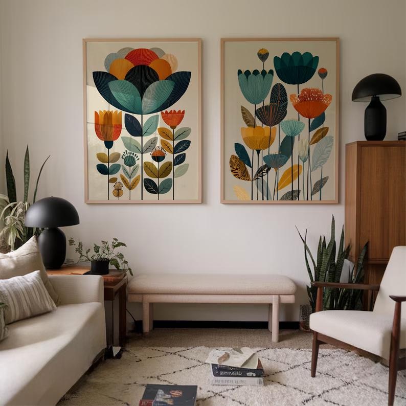 Scandinavian Art Norwegian Folk Art Floral Print Set of 2 Nordic Wall Art Norway Living Room Home Decor Scandi Bedroom Wall Art image 6