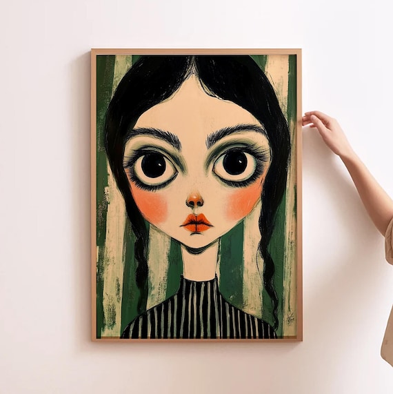 Abstract Face Art Eclectic Wall Art Contemporary Wall Decor Trendy People Print Minimalist Face Art Abstract Girl Painting Big Eyes Print