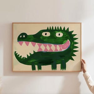 Cuadros de cocodrilo para guardería, decoración de pared para habitación infantil, área de juegos para niños, láminas para sala de juegos de niños, arte de cocodrilo, arte para habitación de niño, divertidas láminas de animales para niños imagen 1