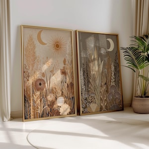 Sun And Moon Art Set Of Two Mystical Prints Contemporary Moon Art Boho Celestial Print Modern Bedroom Art Moon Wall Art Cottage Decor