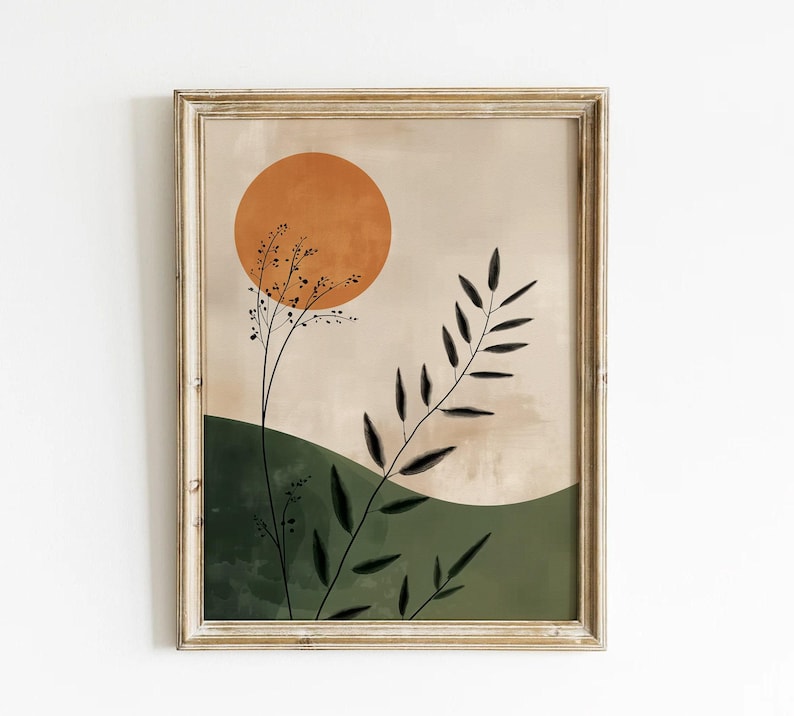 Japandi Wall Art Minimalist Japanese Art Scandi Prints Beige Green Decor Modern Scandinavian Art Japanese Poster Sun Art Scandi Wall Art image 5