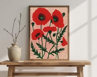 Poppy Wall Art Botanical Print Poster Vintage Flower Print Poppies Bedroom Decor Vintage Poppies Print Botanical Matisse Style Wall Art