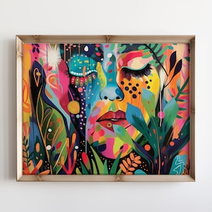 Maximalist Wall Art Eclectic Wall Decor Abstract Face Print Digital Wall Art Colourful Wall Art Trendy Prints For Home Horizontal Prints