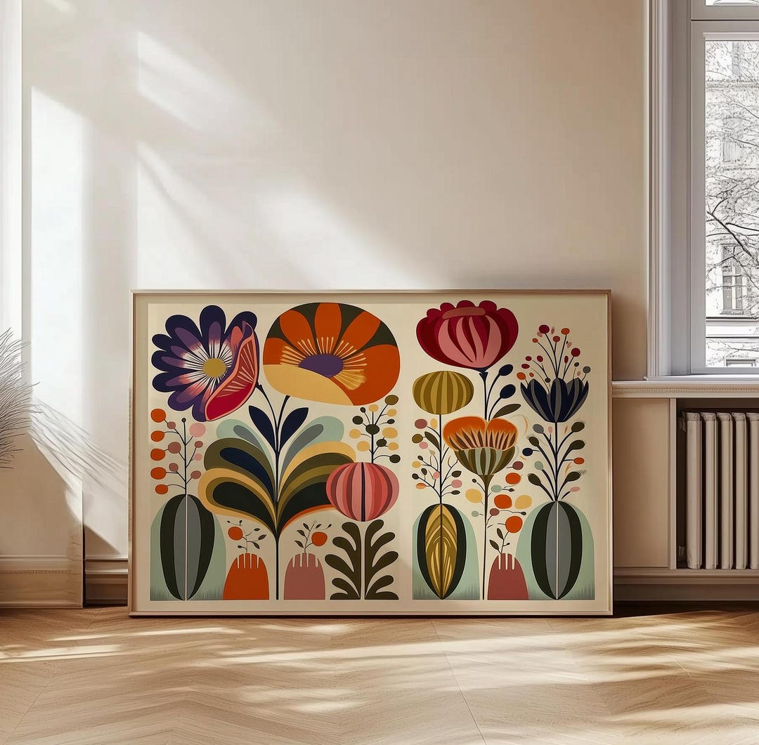 Abstract Botanical Print Floral Art Mid Century Flower Wall Art ...