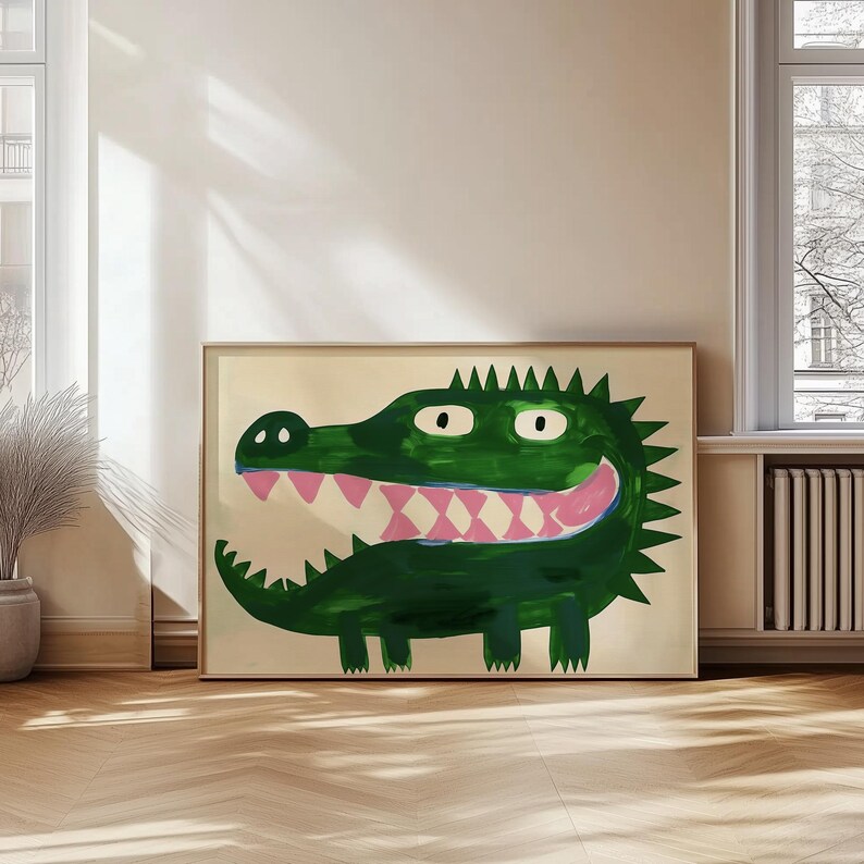 Cuadros de cocodrilo para guardería, decoración de pared para habitación infantil, área de juegos para niños, láminas para sala de juegos de niños, arte de cocodrilo, arte para habitación de niño, divertidas láminas de animales para niños imagen 2