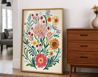 Floral Botanical Art Print, Colorful Flower Wall Decor