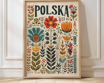 Polska folk art poster vintage polish floral wall art print retro poland home decor traditional polish gift poland home decor