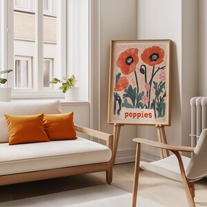 Poppy Wall Art Modern Botanical Print Vintage Poppy Decor Minimalist ...