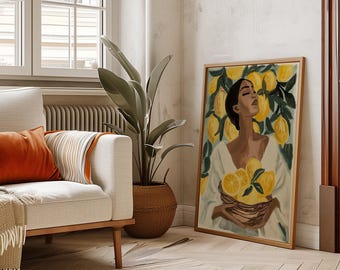 Lemon Tree Painting Citrus Poster Lemon Fruit Market Print Lemon Wall Art Abstract Fruit Art Abstract Lemon Poster Lemon Kitchen Art