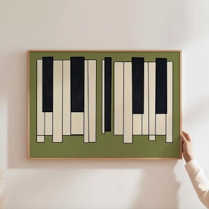 Klaviertasten Wand Kunst Retro Musik Druck Musik Zimmer Wand Dekor Trendiges Grünes Poster Musik Liebhaber Kunst Geschenk für Pianisten Klavier Wand Druck