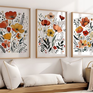 Wildflower Prints Set Of 3, Floral Nursery Wall Art, Wild Flowers Art For Bedroom, Girl Nursery Prints, Boho Wildflower Digital Print