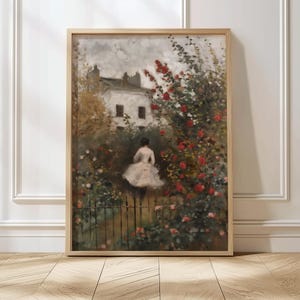 Vintage Painting, Vintage English Cottage Art, Printable Dining Room Decor Digital Download, Rose Garden