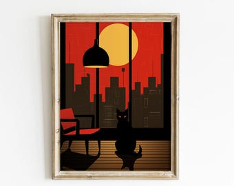 Moderne Katzenkunst Schwarze Katze Druck Zeitgenössische Katzenkunst Schwarze Katze Wandkunst Katzenliebhaber Kunst Abstrakte Kunst der schwarzen Katze